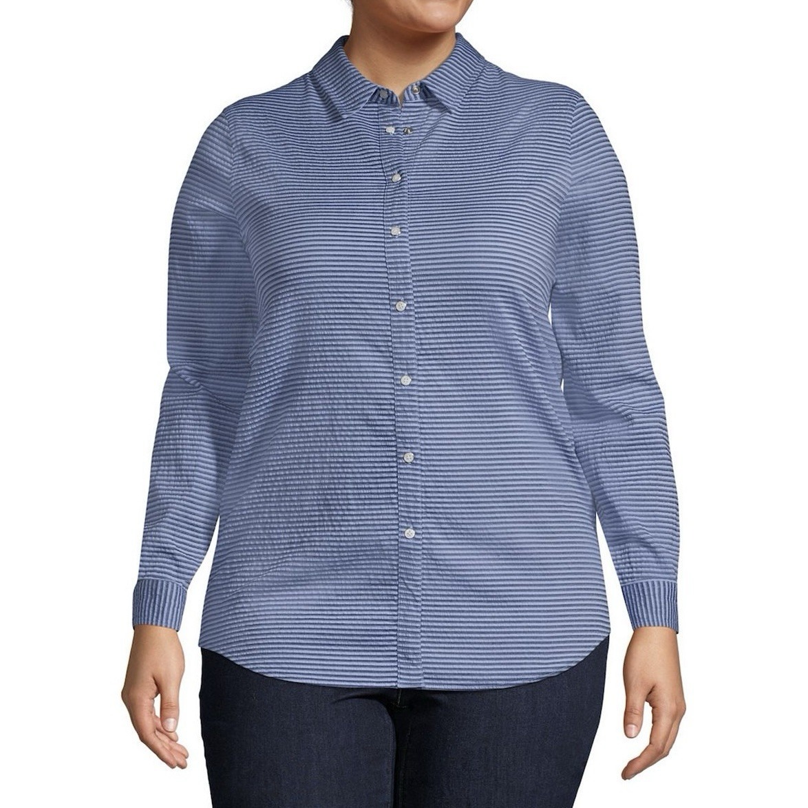 Nwt Lands’ End Boyfriend Reversible Long Sleeve Button Down Shirt Xl Striped